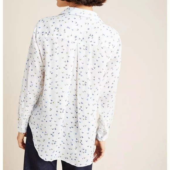 Anthropologie Grayson The Hero 100% Linen Butterfly Print White Button Up 3 or M - Picture 2 of 16